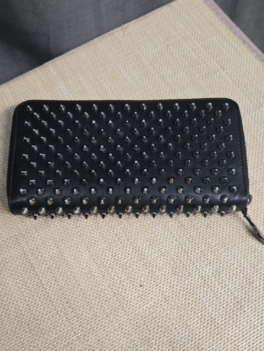 Christian Louboutin Black Leather Spike Zip Wallet with Red Pull - Picture 14 of 14